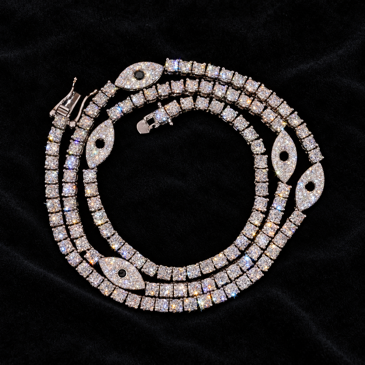 Evil Eye Tennis Chain on black velvet