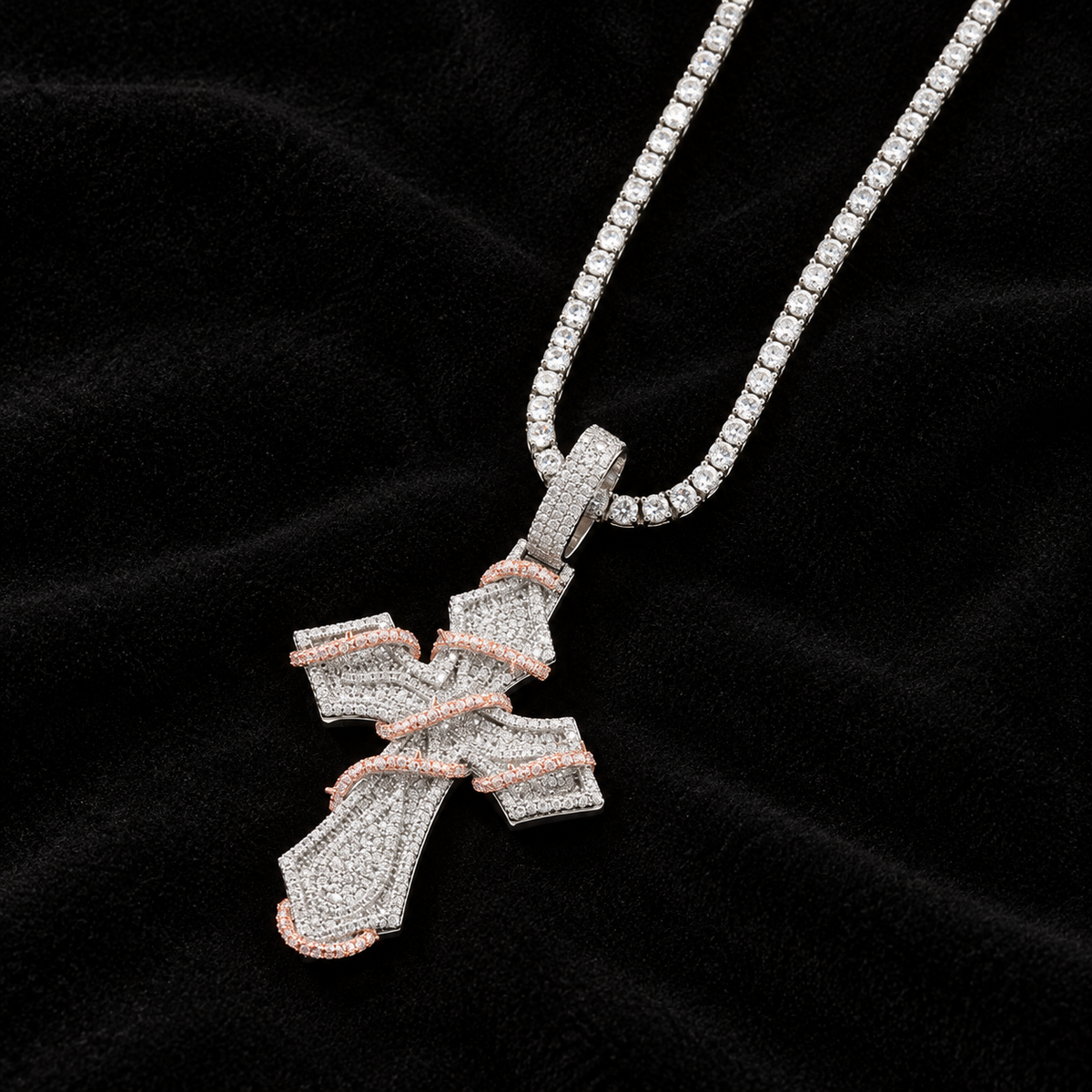 Layered Cross Pendant on black velvet