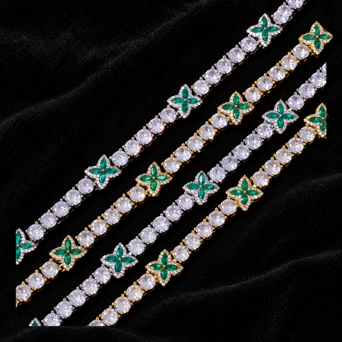 Green Floral Tennis Chain on black velvet