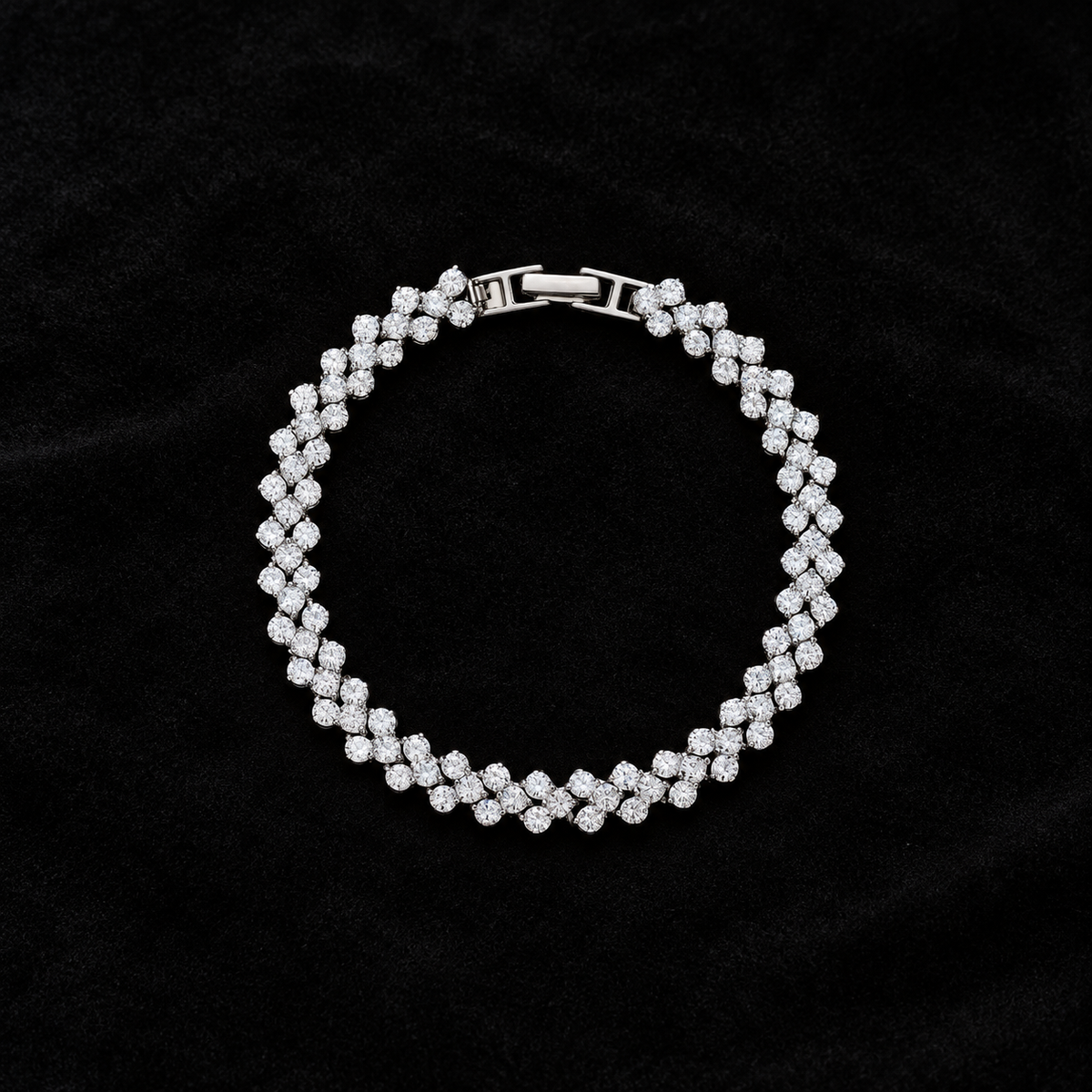 Pear Cluster Tennis Bracelet on black velvet