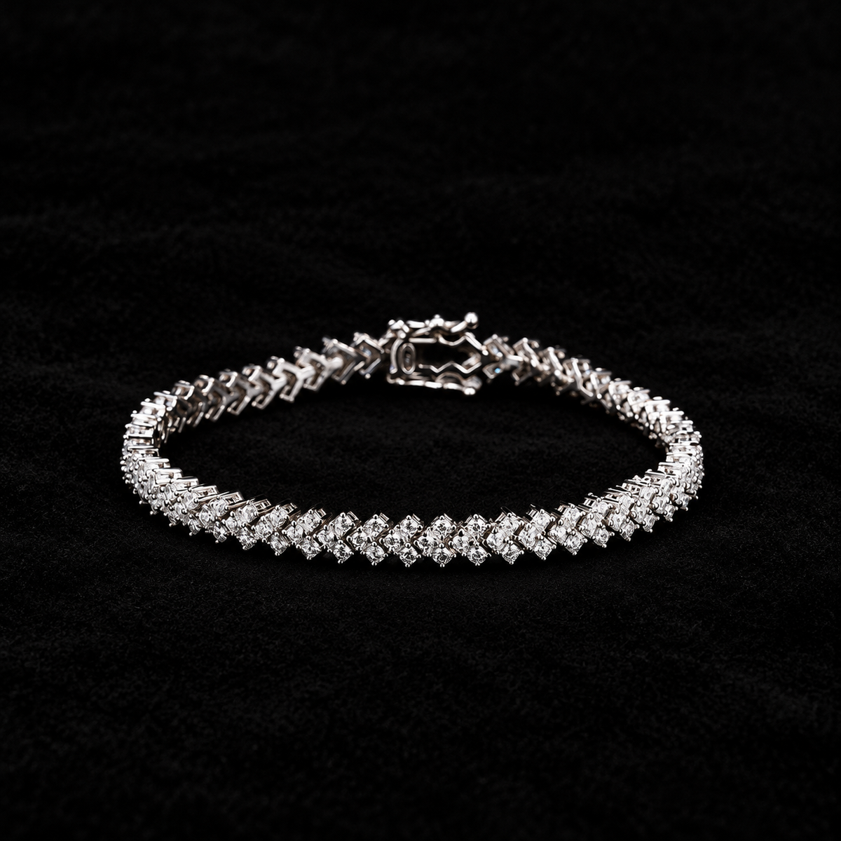 Zigzag Tennis Bracelet on black velvet