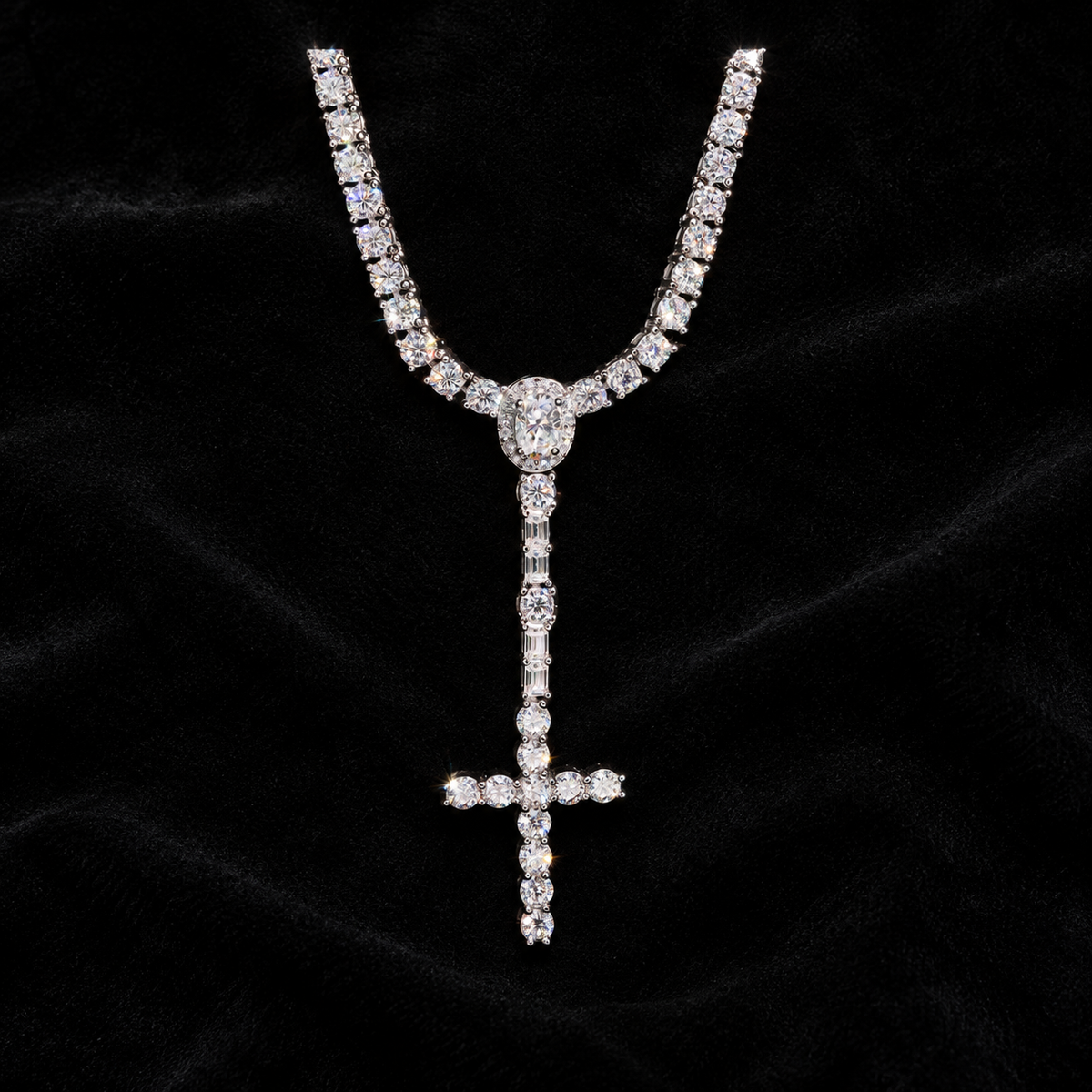 3mm Tennis Cross Y Chain on black velvet
