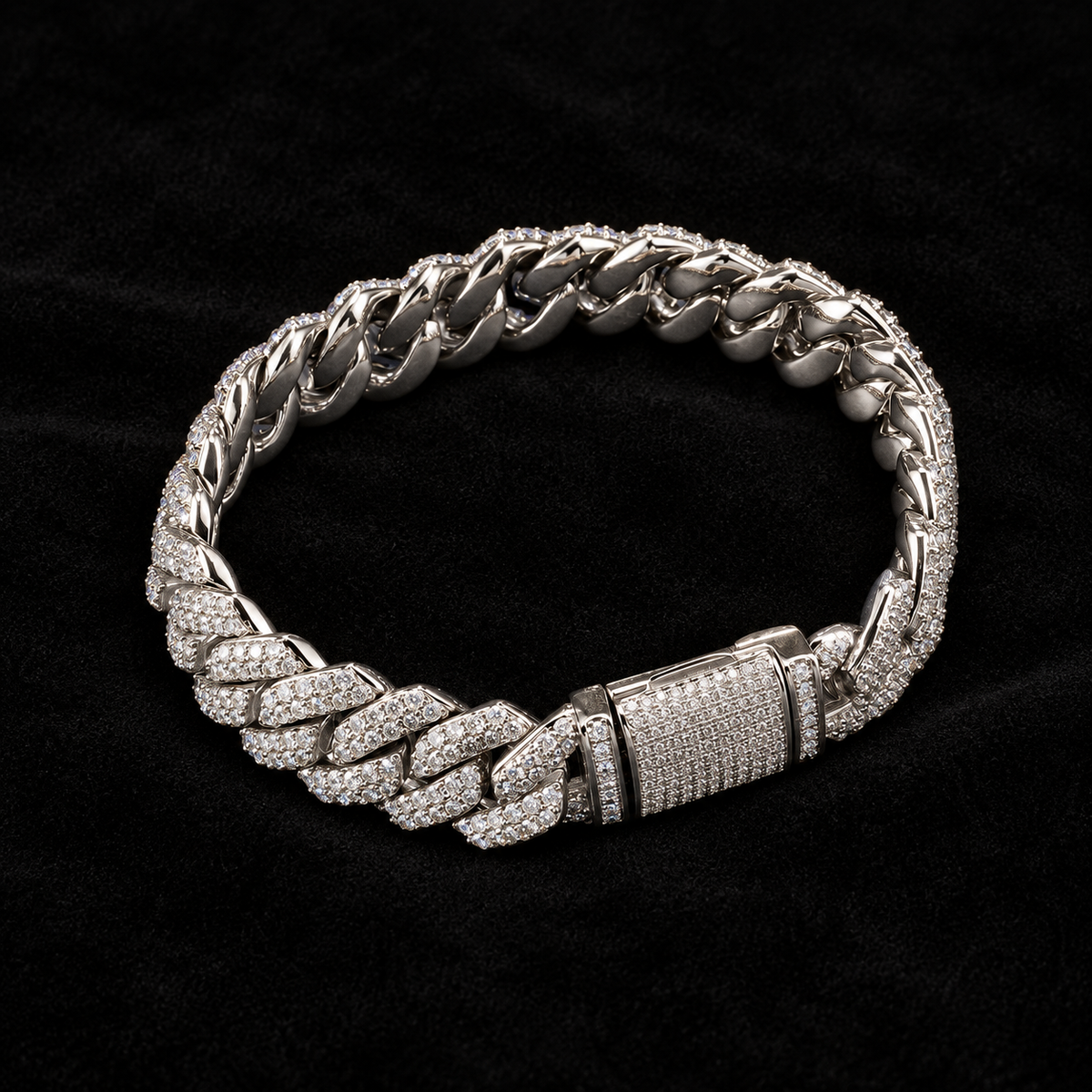14mm Prong Cuban Bracelet on black velvet