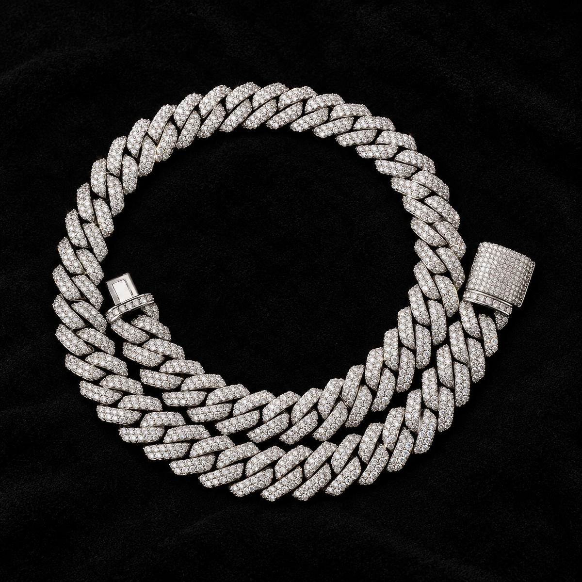 14mm Prong Cuban Chain on black velvet