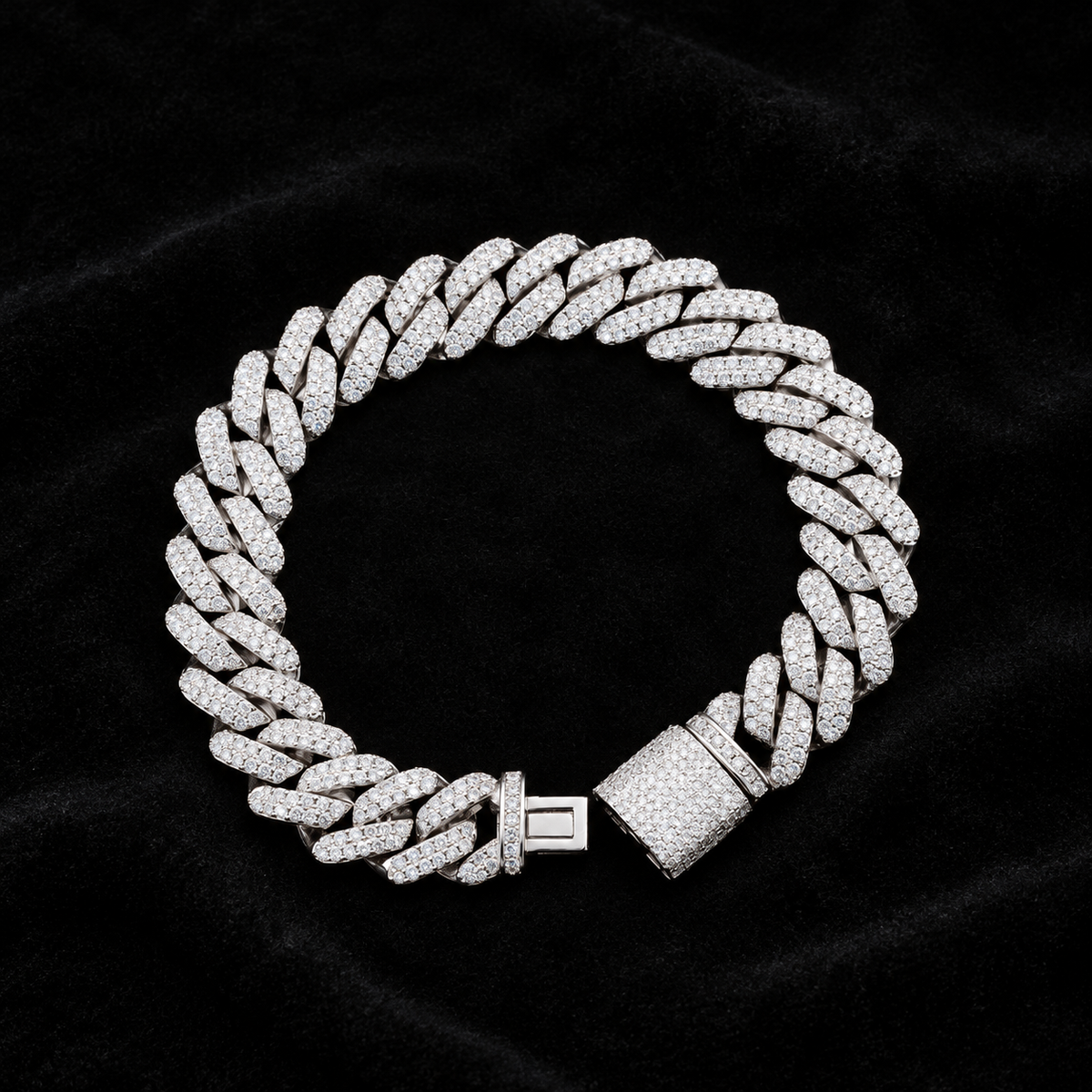 12mm Prong Cuban Bracelet on black velvet