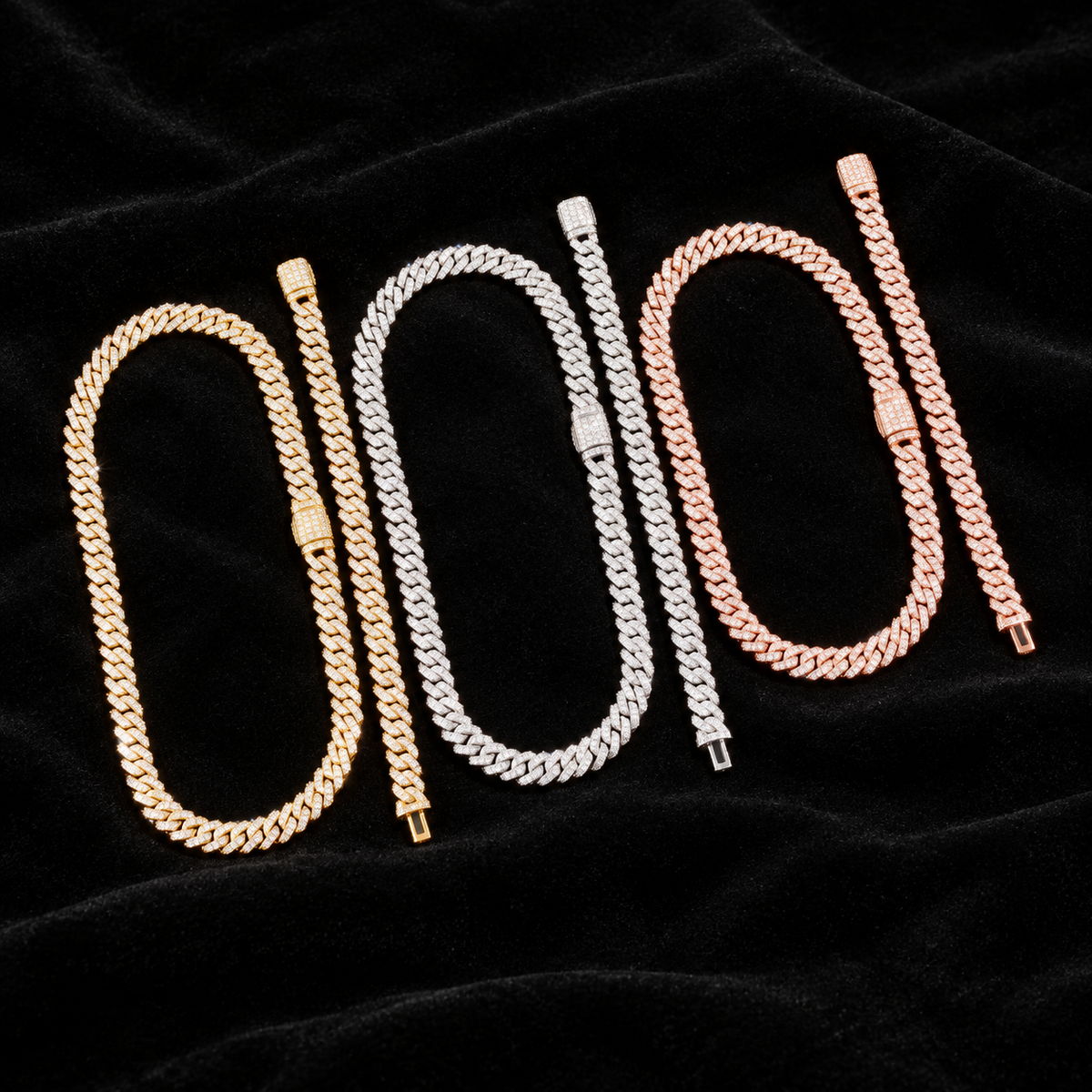 10mm Prong Cuban Chain on black velvet