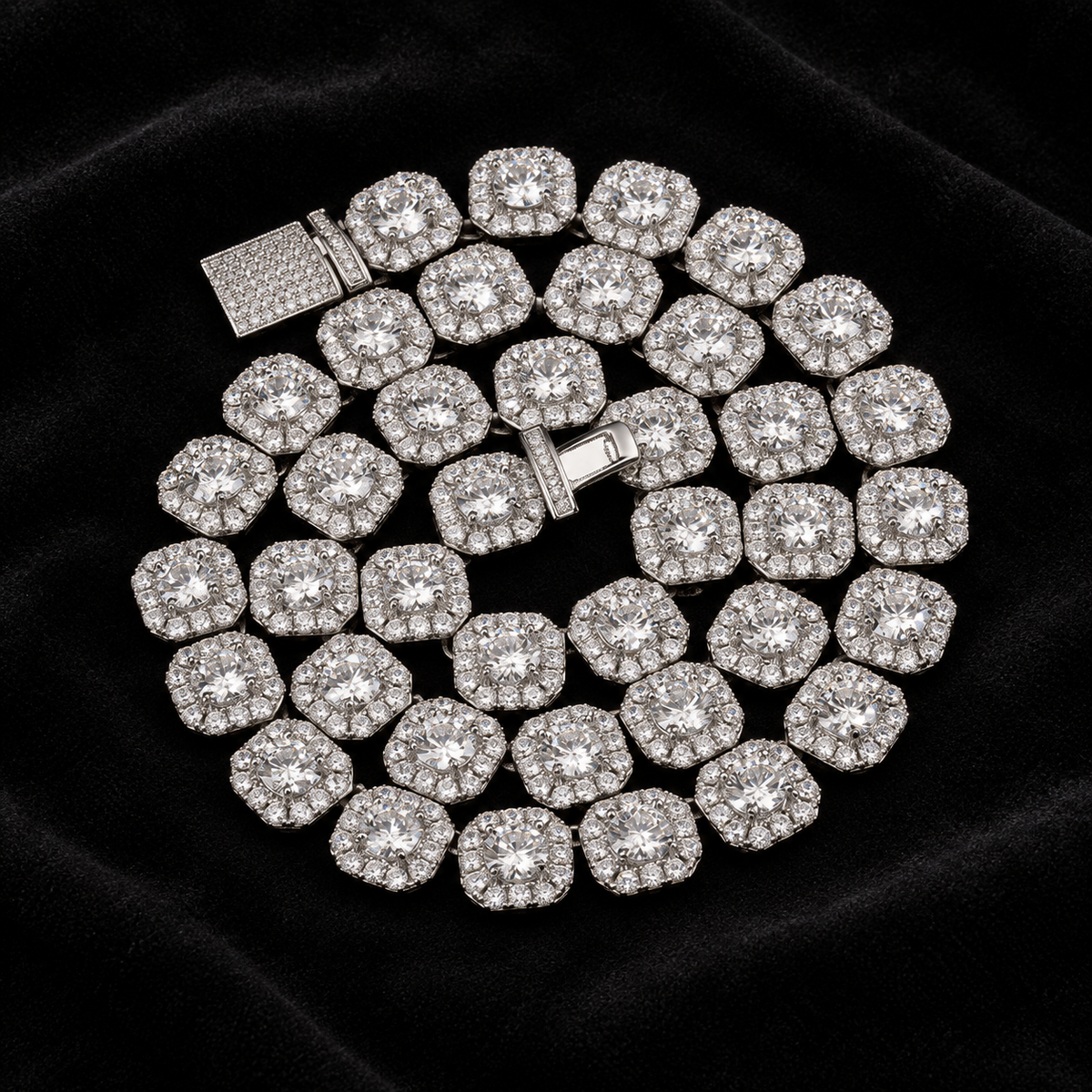Clustered Tennis Chain on black velvet