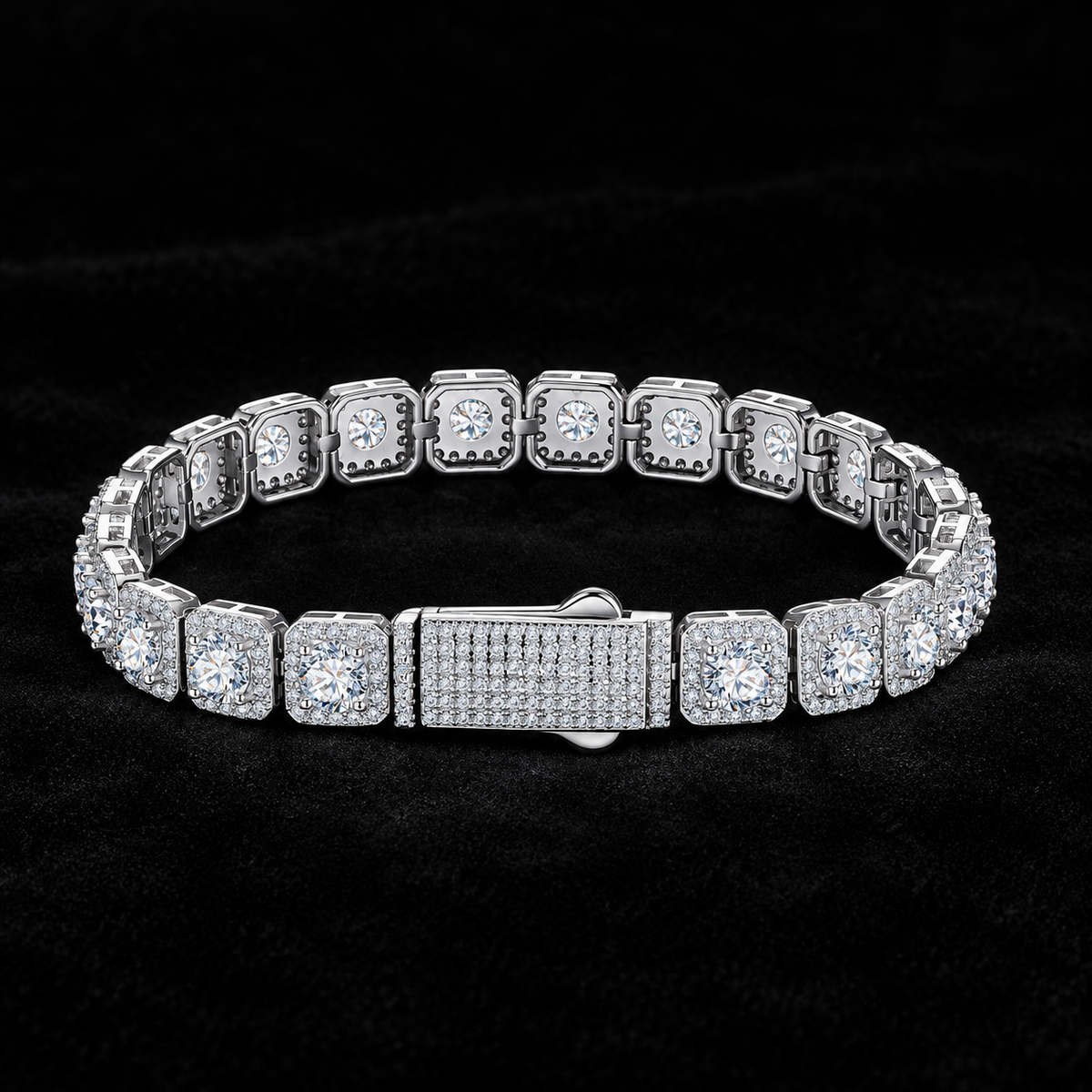 Square Tennis Bracelet on black velvet