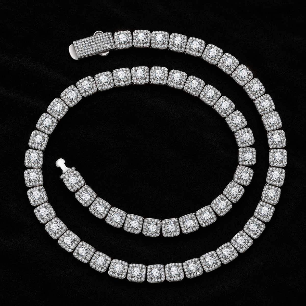 Square Tennis Chain on black velvet
