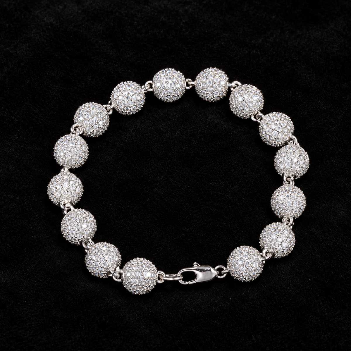 10mm Iced Ball Bracelet on black velvet