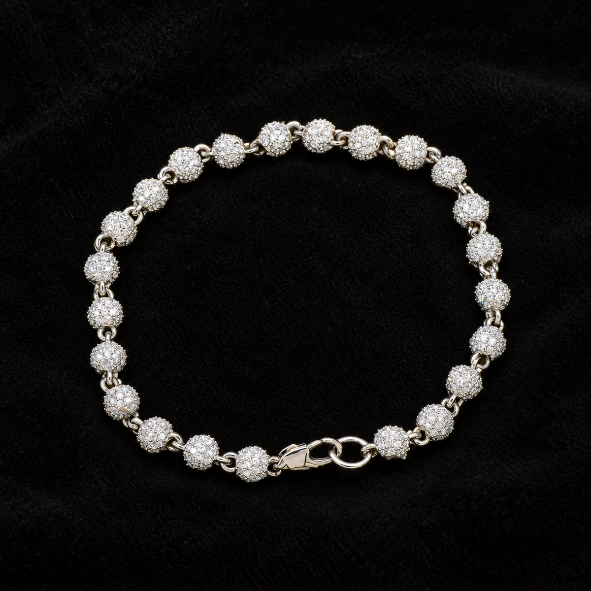 6mm Iced Ball Bracelet on black velvet