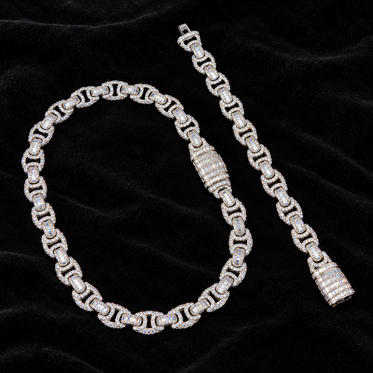 10mm Baguette Byzantine Bracelet on black velvet