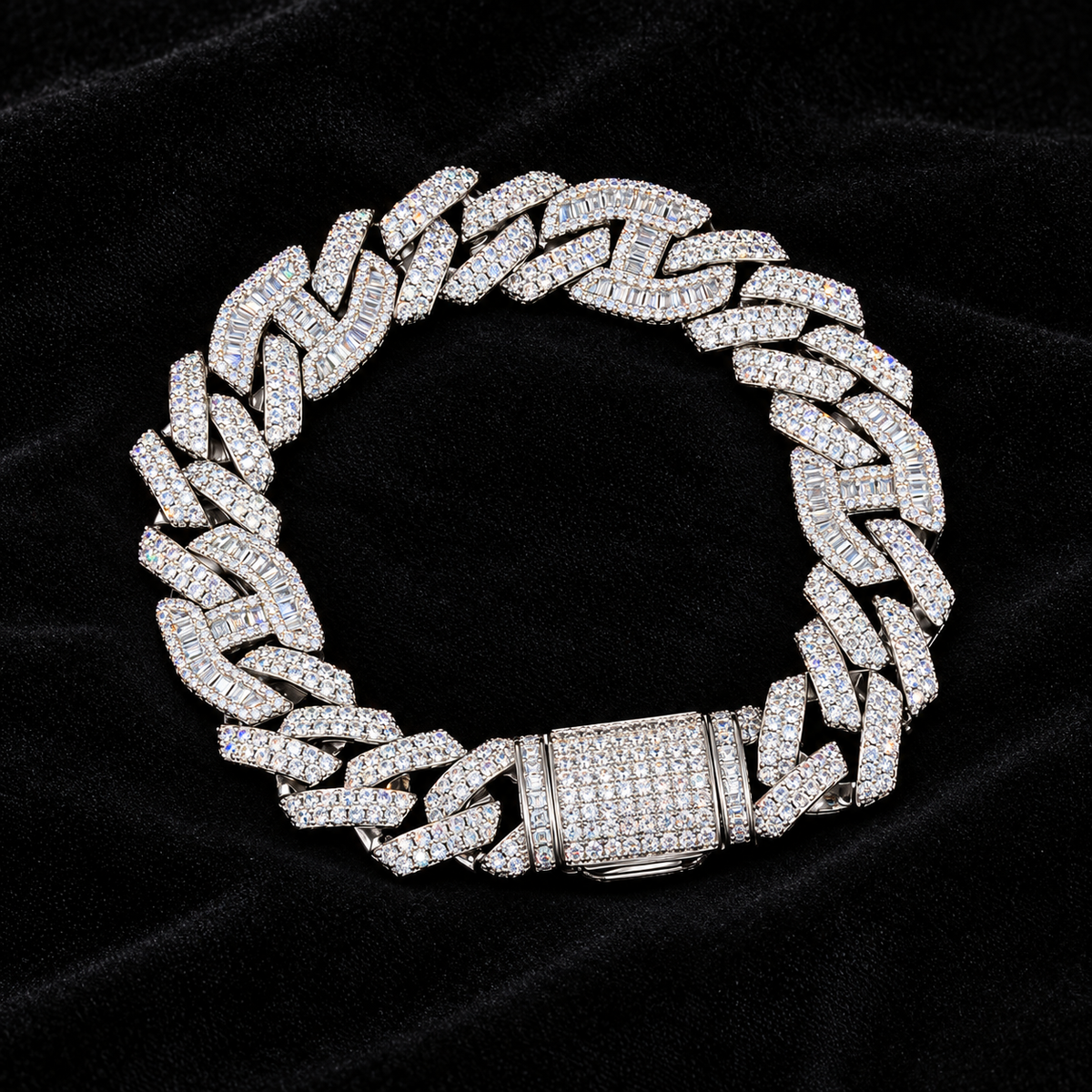 14mm Prong Baguette Cuff Bracelet on black velvet