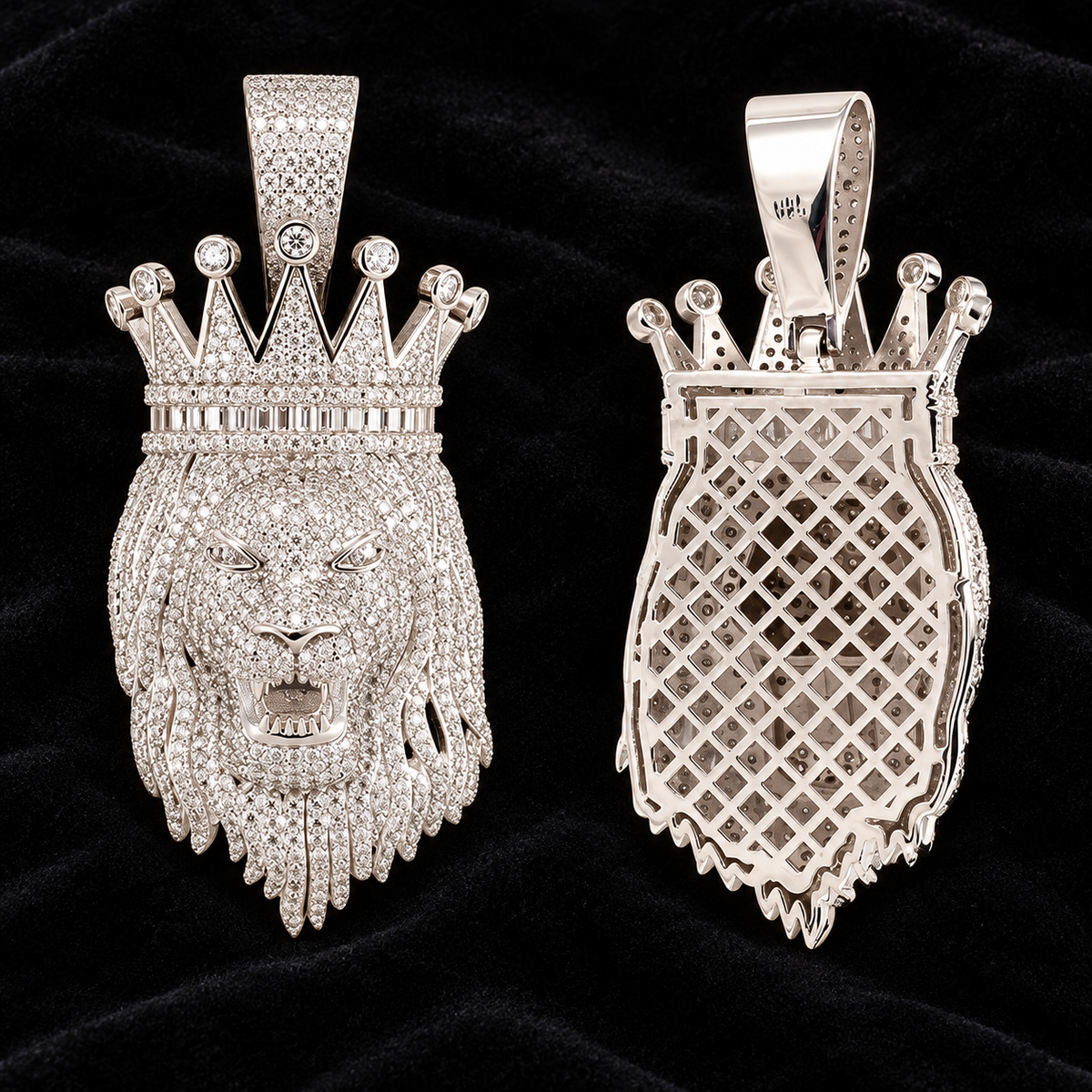 Royal Crown Jesus Moissanite Pendant — supplied product views on black velvet