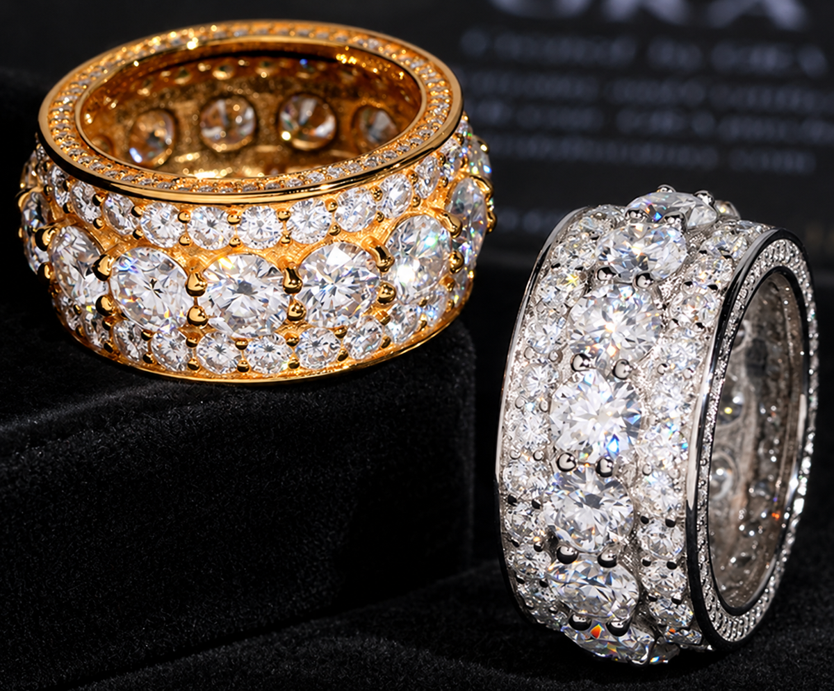 Double-Row Moissanite Band with GRA card in the background
