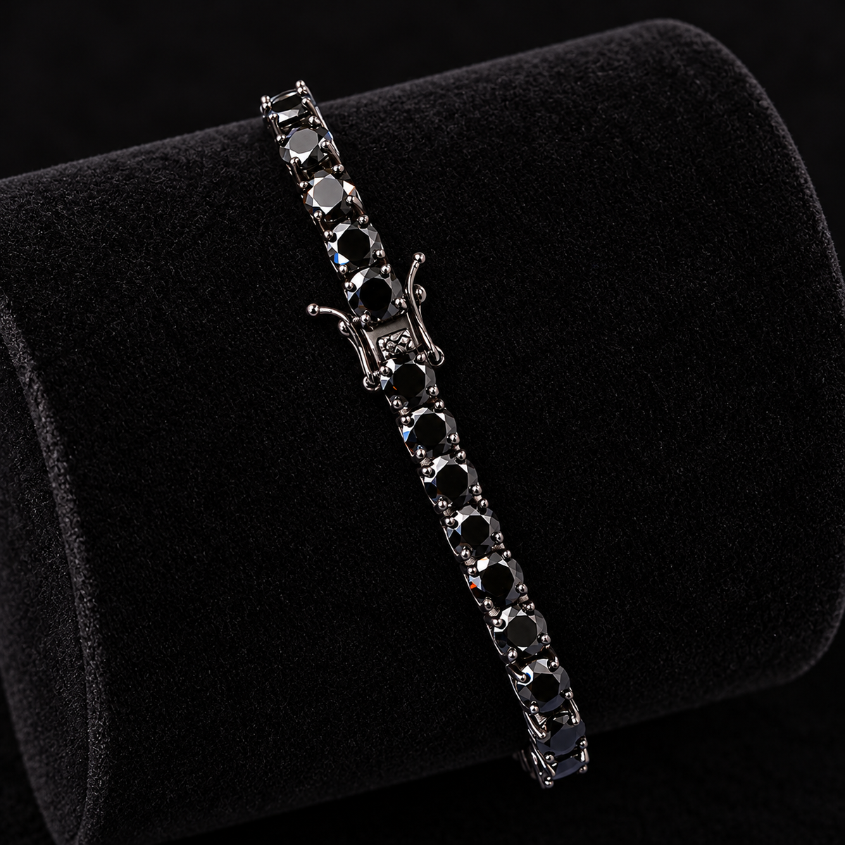 3MM Black Moissanite Tennis Bracelet – S925 Silver on a black background