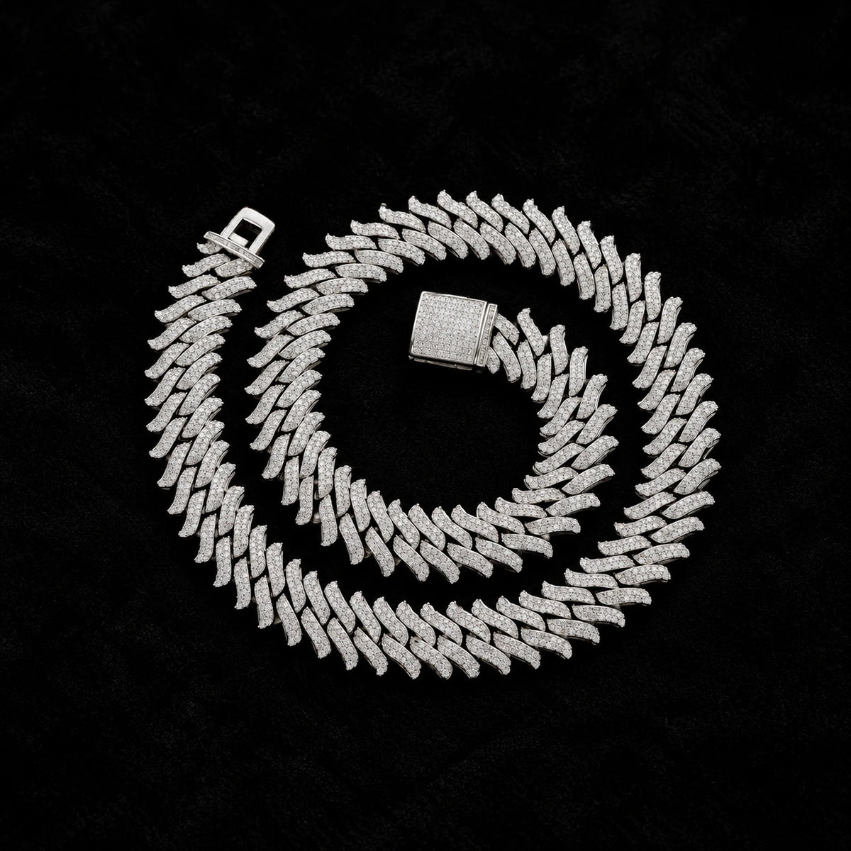 16mm Spiked Cuban Chain on a black background