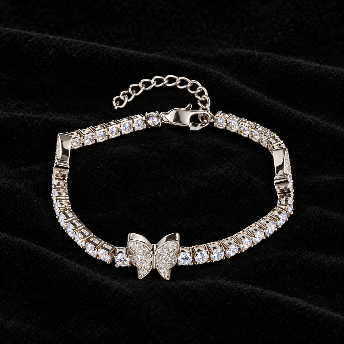 4mm Butterfly Tennis Bracelet on a black background