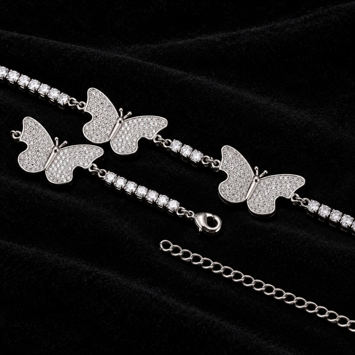 Butterfly Tennis Bracelet on a black background
