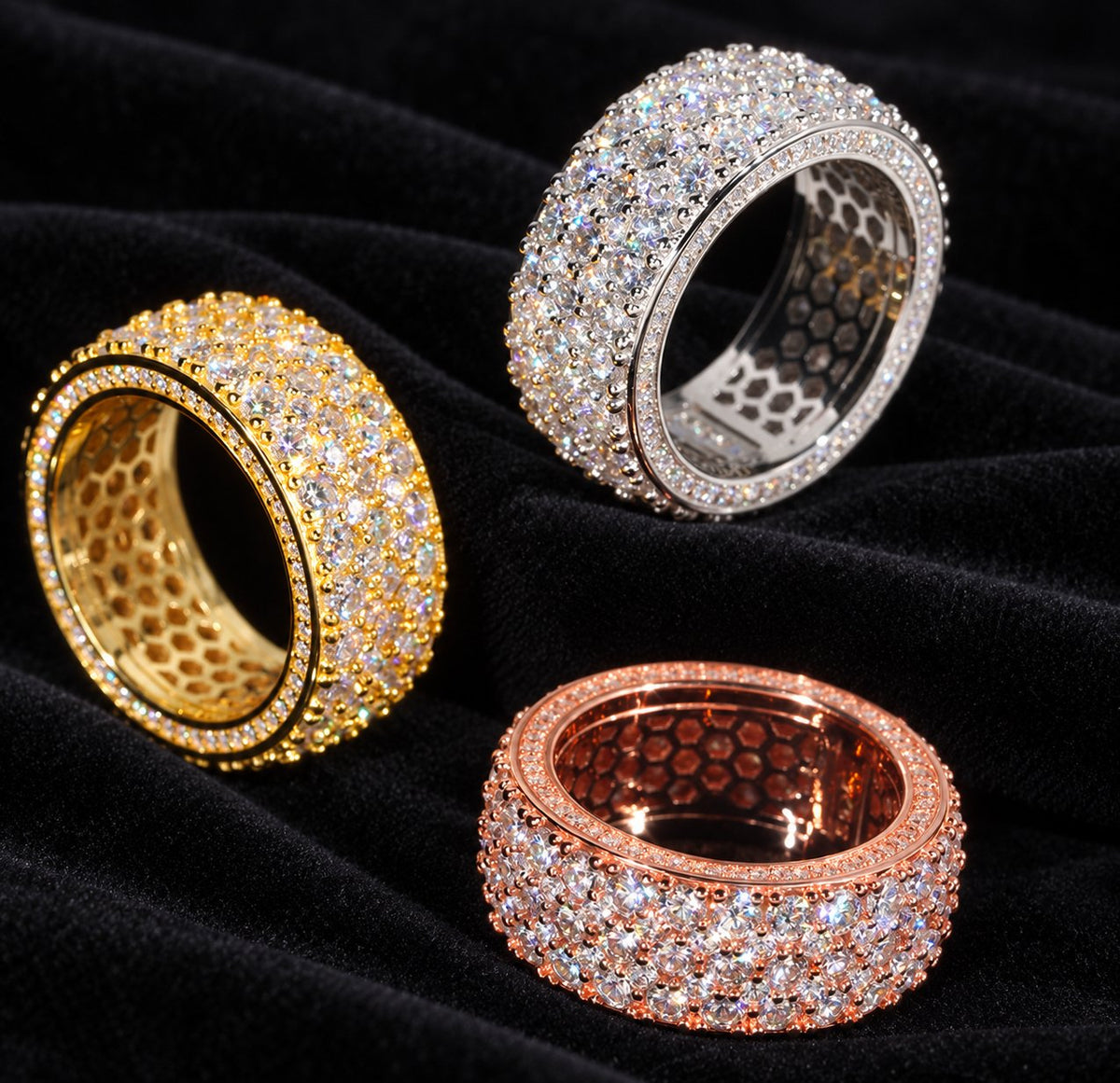 Cluster Dome Moissanite Band — original finish on black velvet with moissanite fire