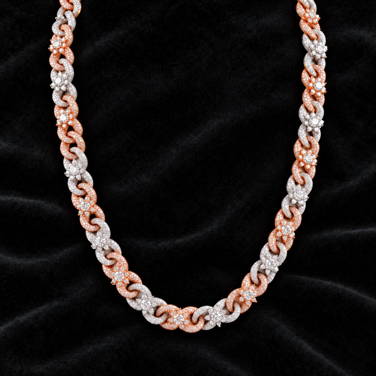 Two-Tone Floral Cuban Chain on a black background