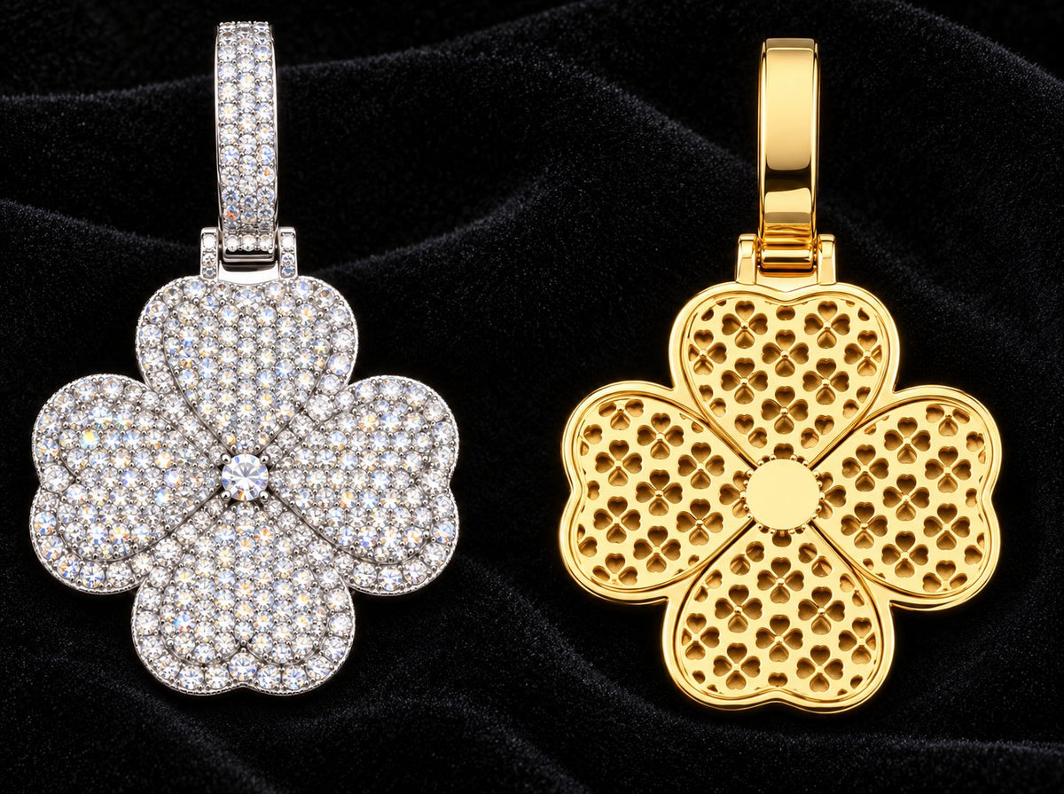 Four-Petal Moissanite Pendant on a black background