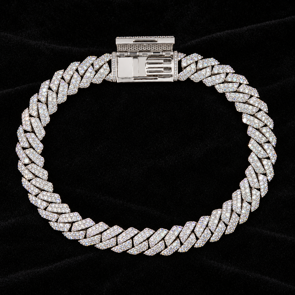 15MM Moissanite Heavyweight Miami Cuban Link Bracelet – S925 Silver on black velvet