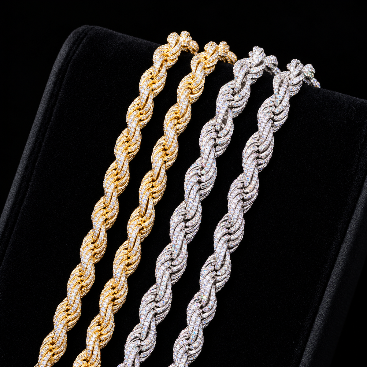 9MM Moissanite Pavé Rope Bracelet – S925 Silver on black velvet