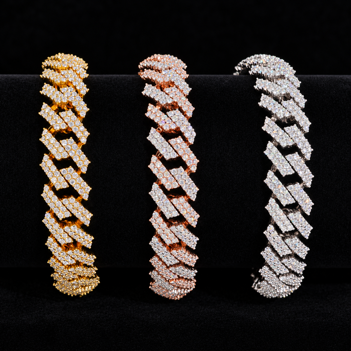 8MM Moissanite Prong-Set Miami Cuban Link Bracelet – S925 Silver on black velvet