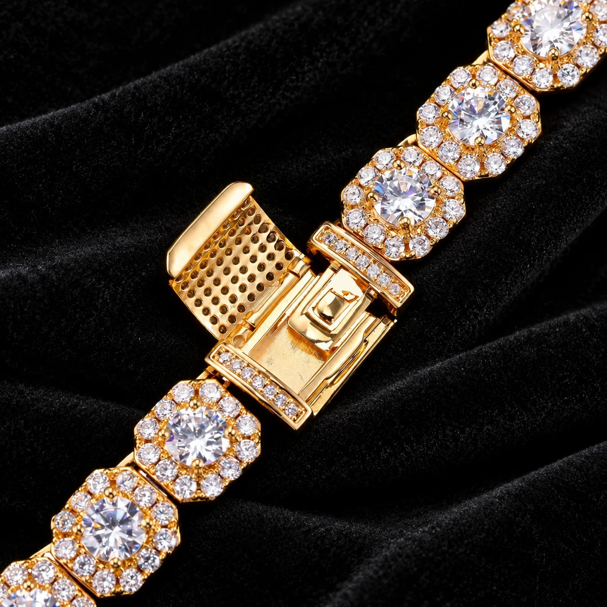 Clustered Tennis Bracelet — original finish on black velvet with moissanite fire