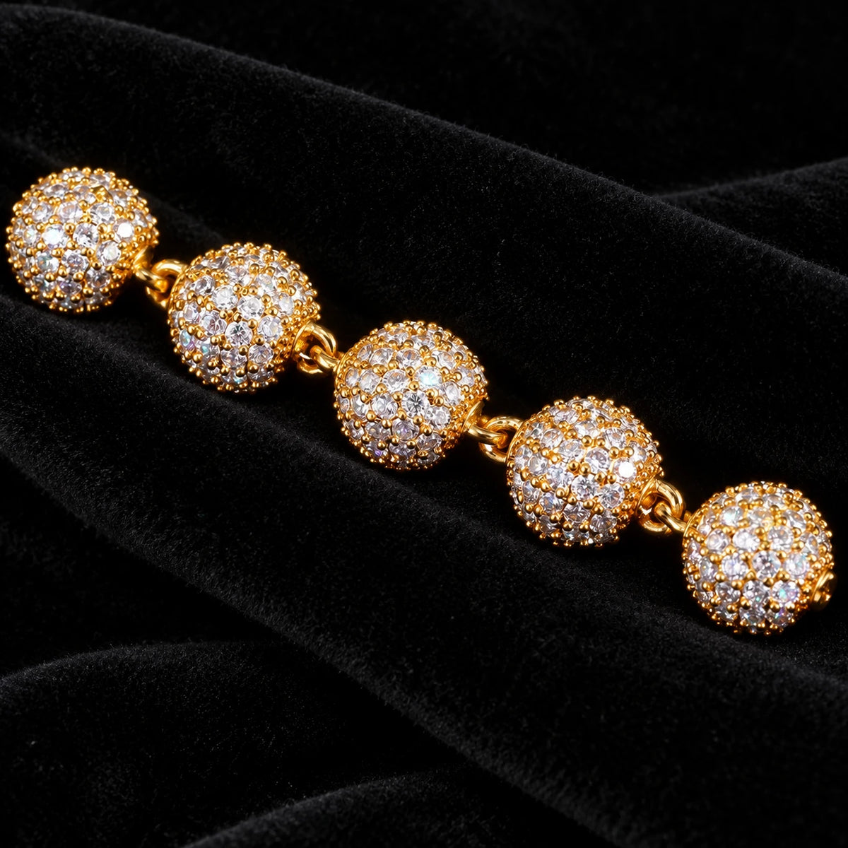 10mm Iced Ball Chain — original finish on black velvet with moissanite fire