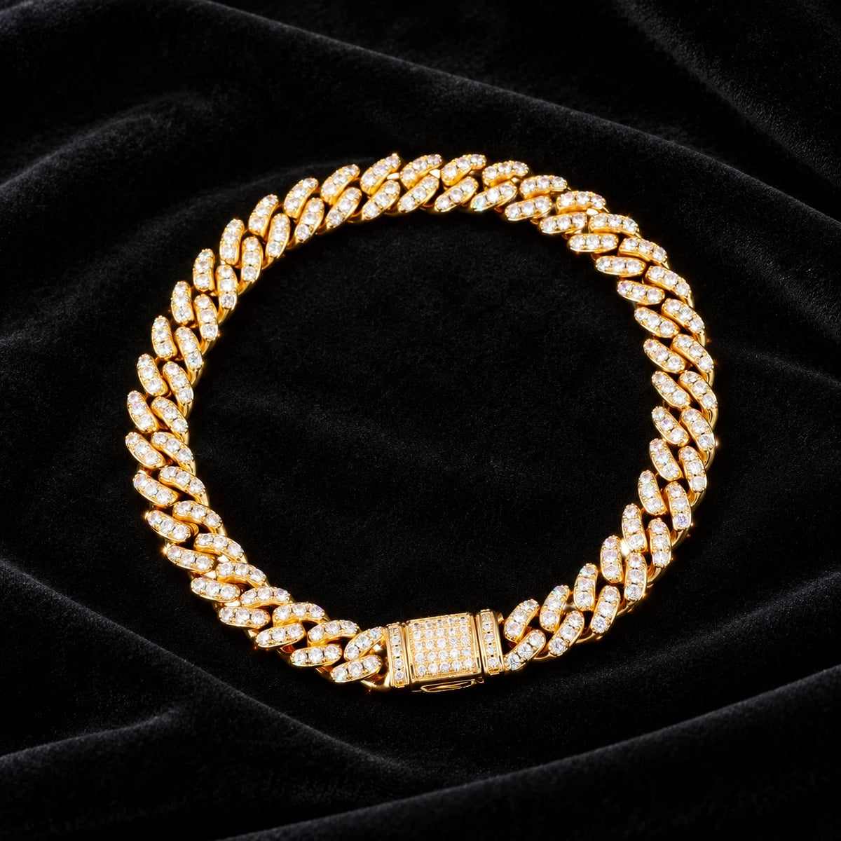 8mm Cuban Bracelet — original finish on black velvet with moissanite fire