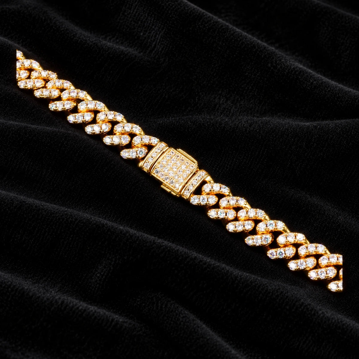 8mm Cuban Bracelet — original finish on black velvet with moissanite fire