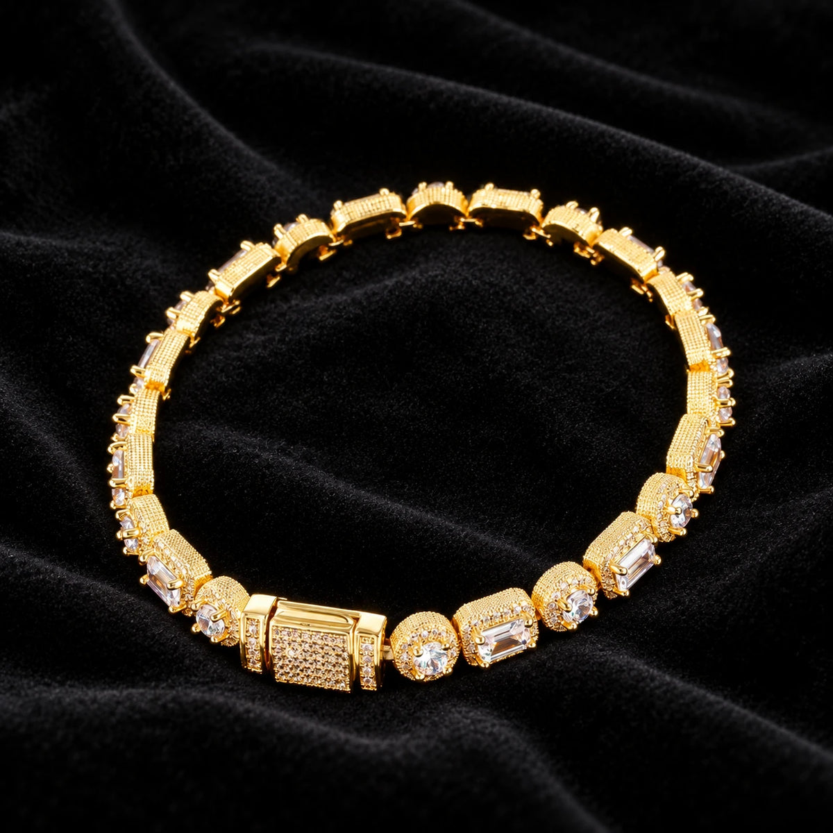 Emerald Clustered Tennis Bracelet — original finish on black velvet with moissanite fire
