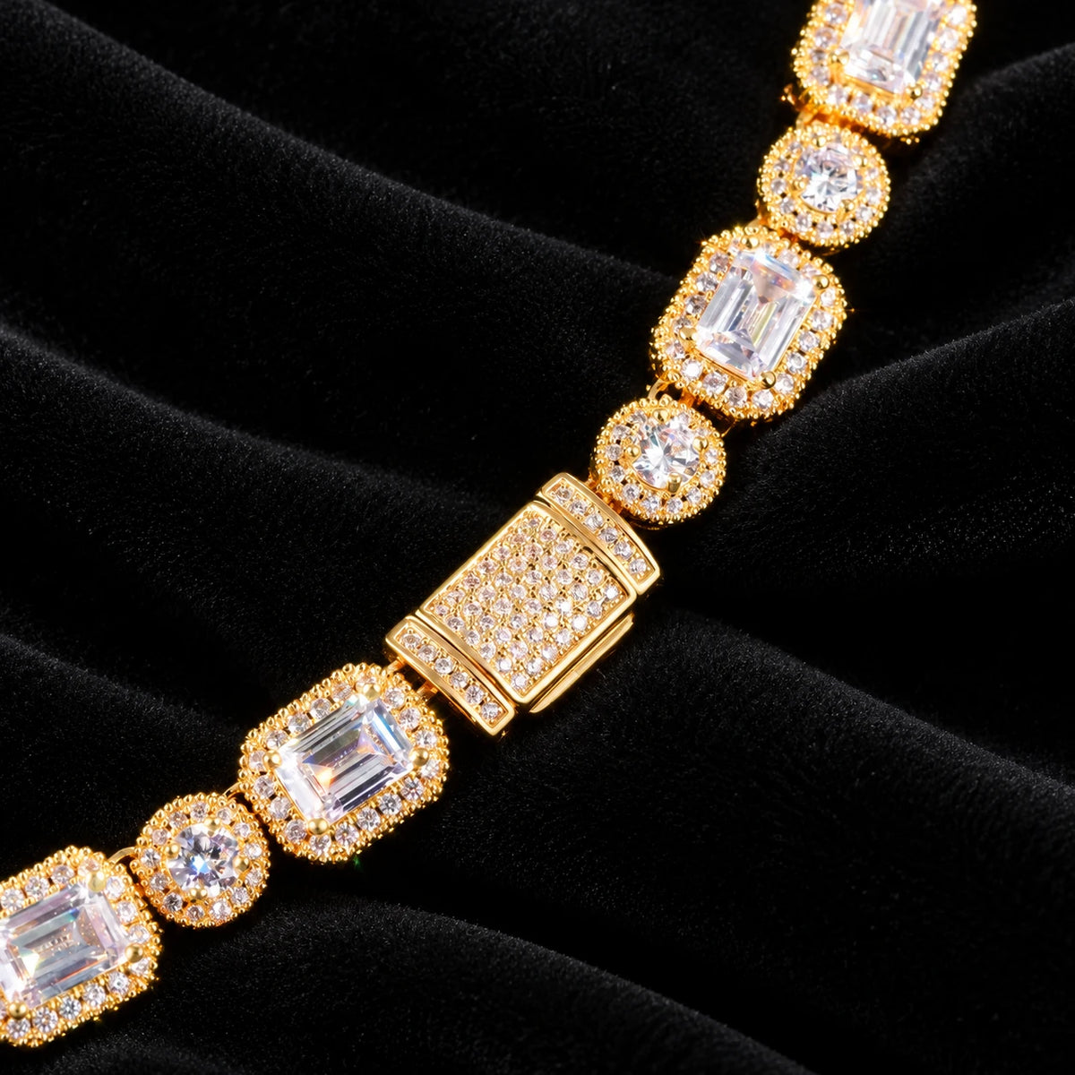 Emerald Clustered Tennis Bracelet — original finish on black velvet with moissanite fire