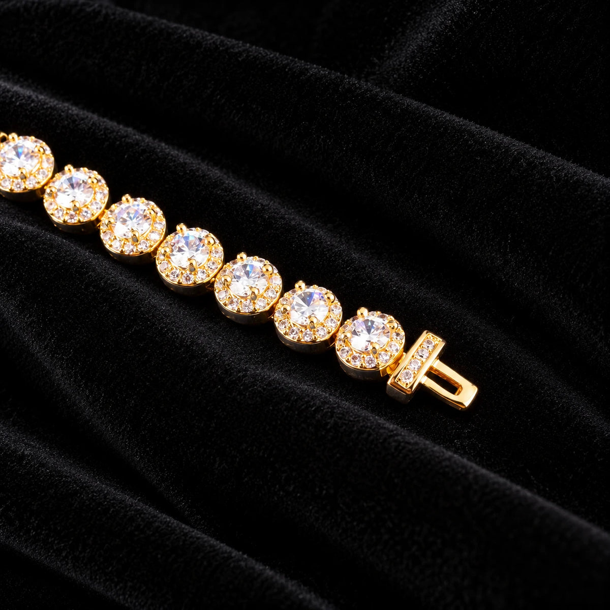 7mm Round Cluster Tennis Chain — original finish on black velvet with moissanite fire