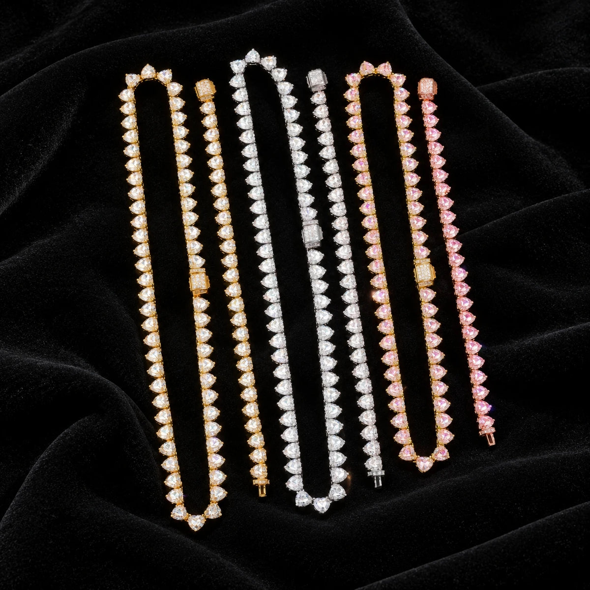 7mm Heart Cut Cluster Tennis Chain — original supplier view of the setting, clasp or available finishes