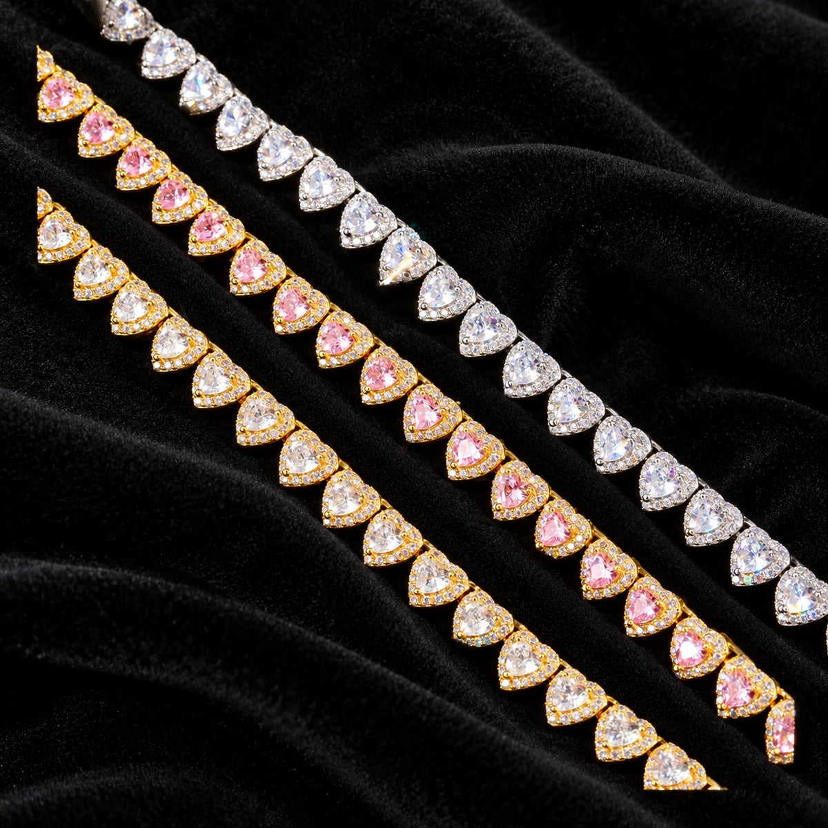 7mm Heart Cut Cluster Tennis Bracelet — original supplier view of the setting, clasp or available finishes