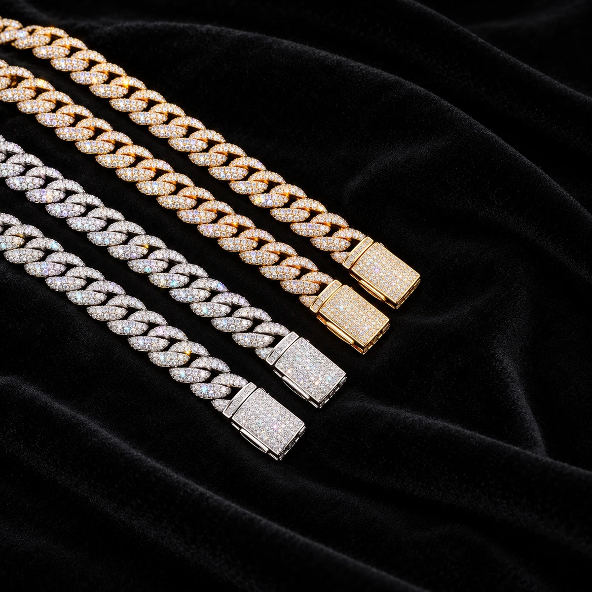 Iced Cuban Bracelet — original finish on black velvet with moissanite fire