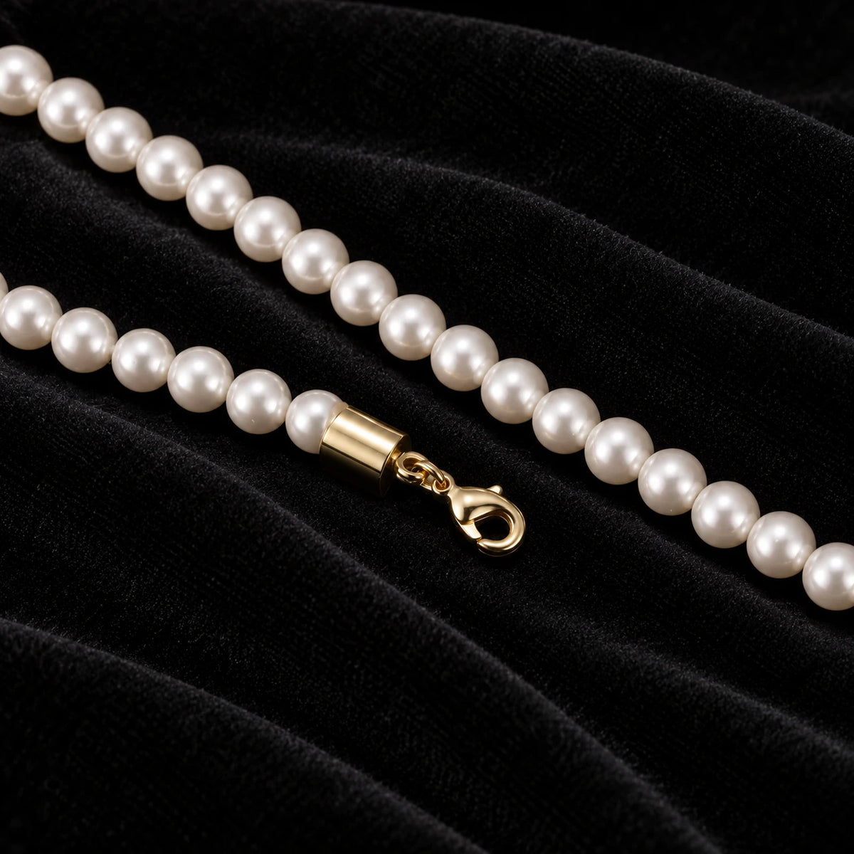 6mm Pearl Bracelet — original finish on black velvet with moissanite fire