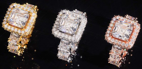Raised Rectangle Halo Moissanite Ring — photo 1