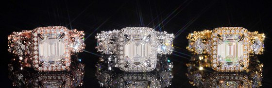 Rectangle Halo Side-Stone Moissanite Ring — photo 1