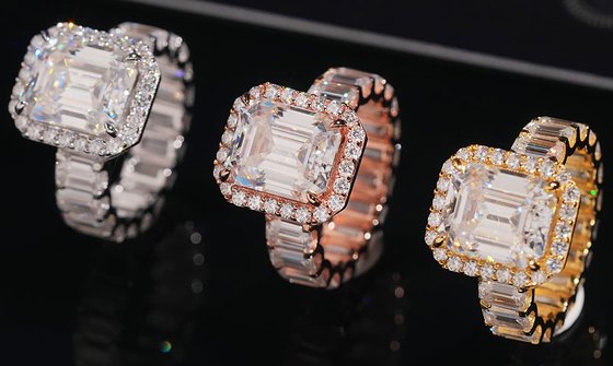 Rectangle Halo Wide-Band Moissanite Ring — photo 1
