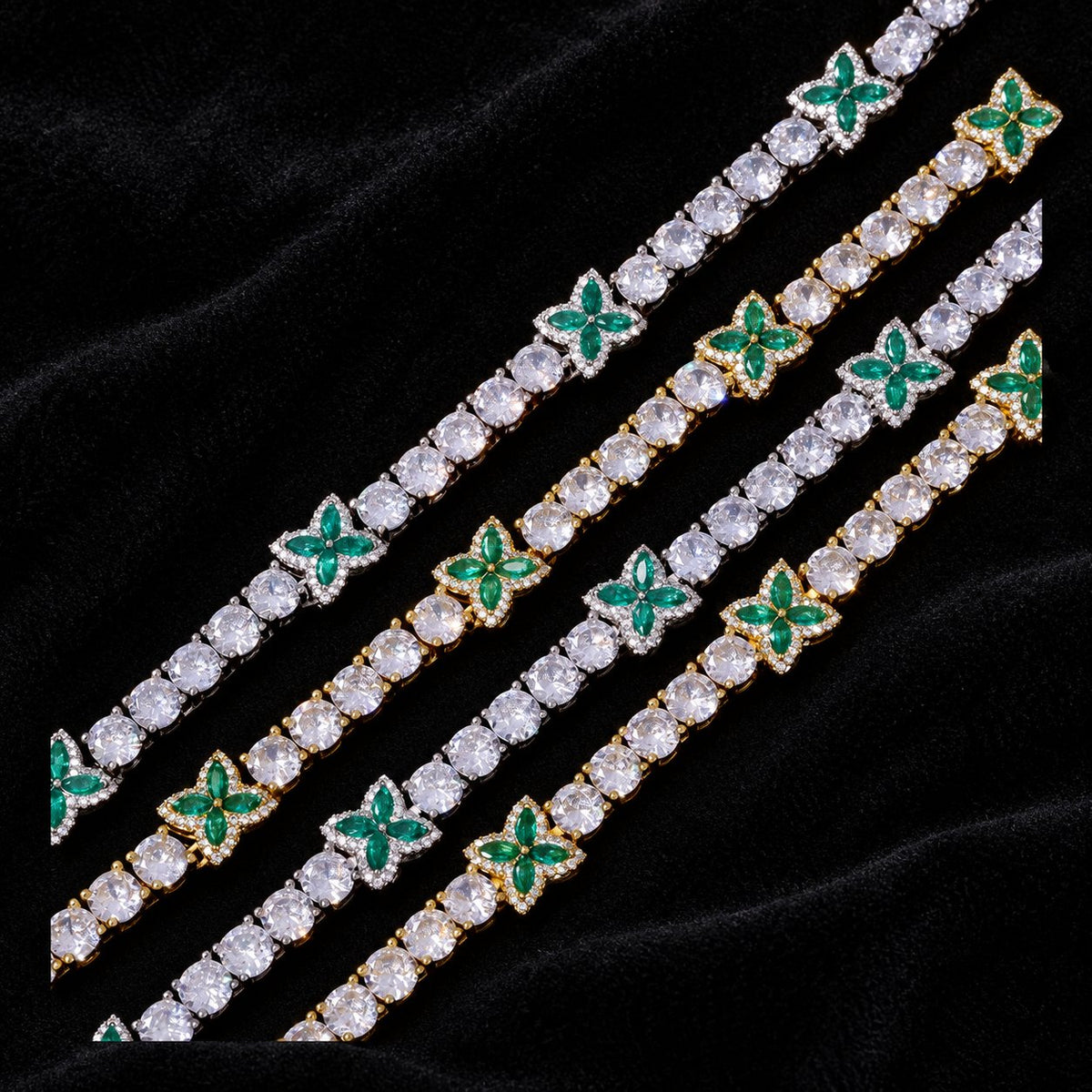Green Floral Tennis Chain on a black background