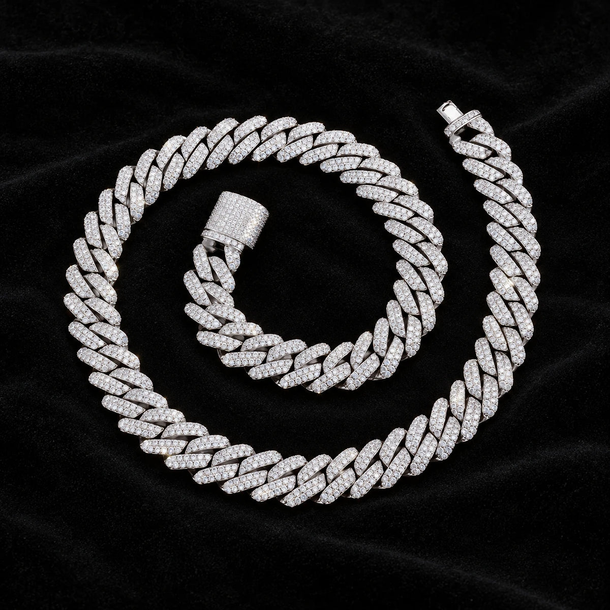 12mm Prong Cuban Chain on a black background