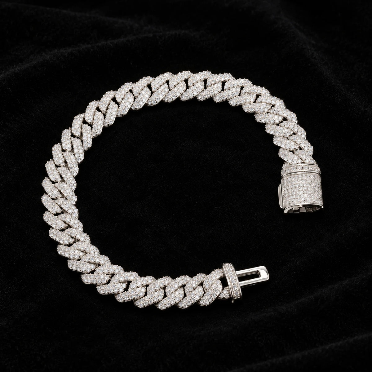 10mm Prong Cuban Bracelet on a black background