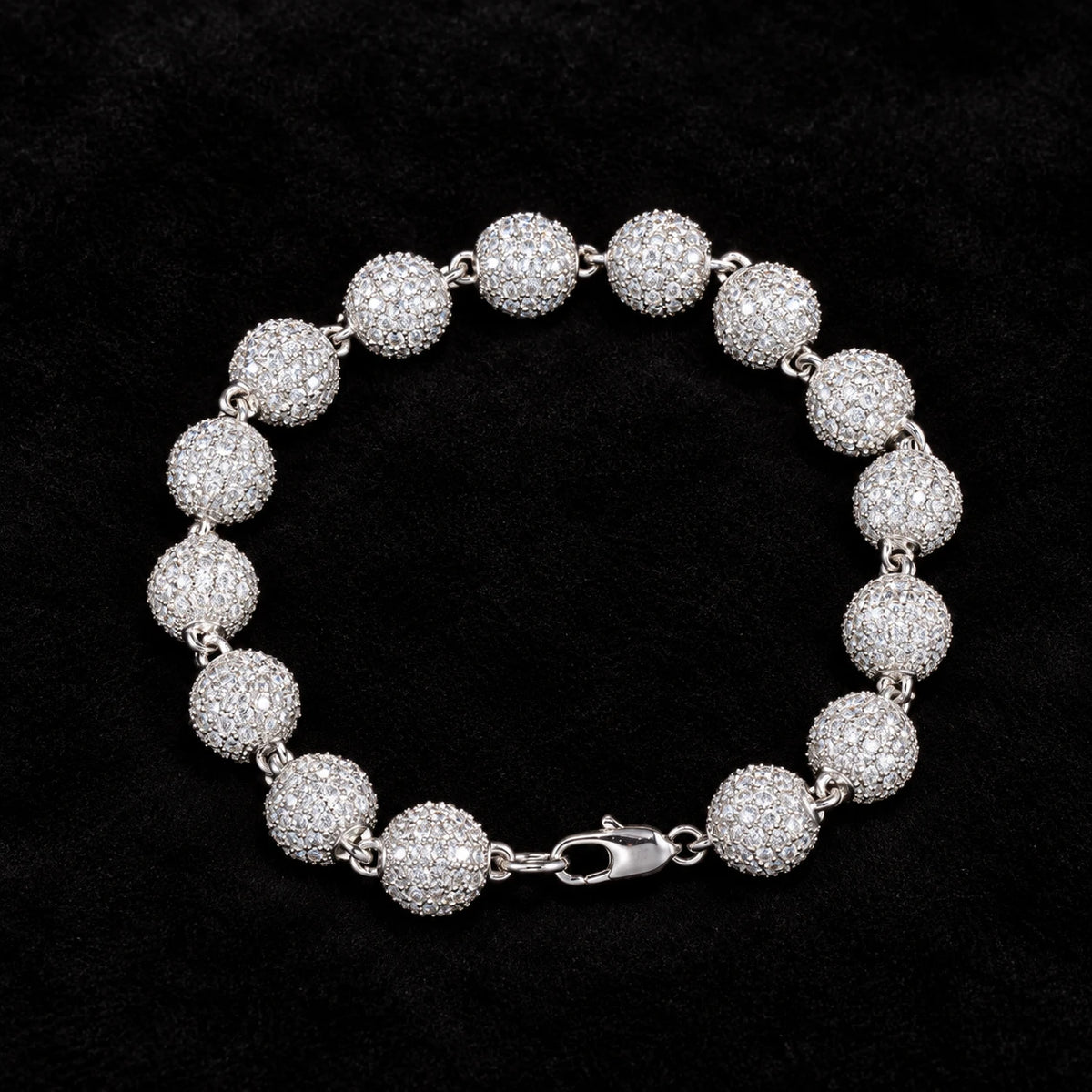 10mm Iced Ball Bracelet on a black background
