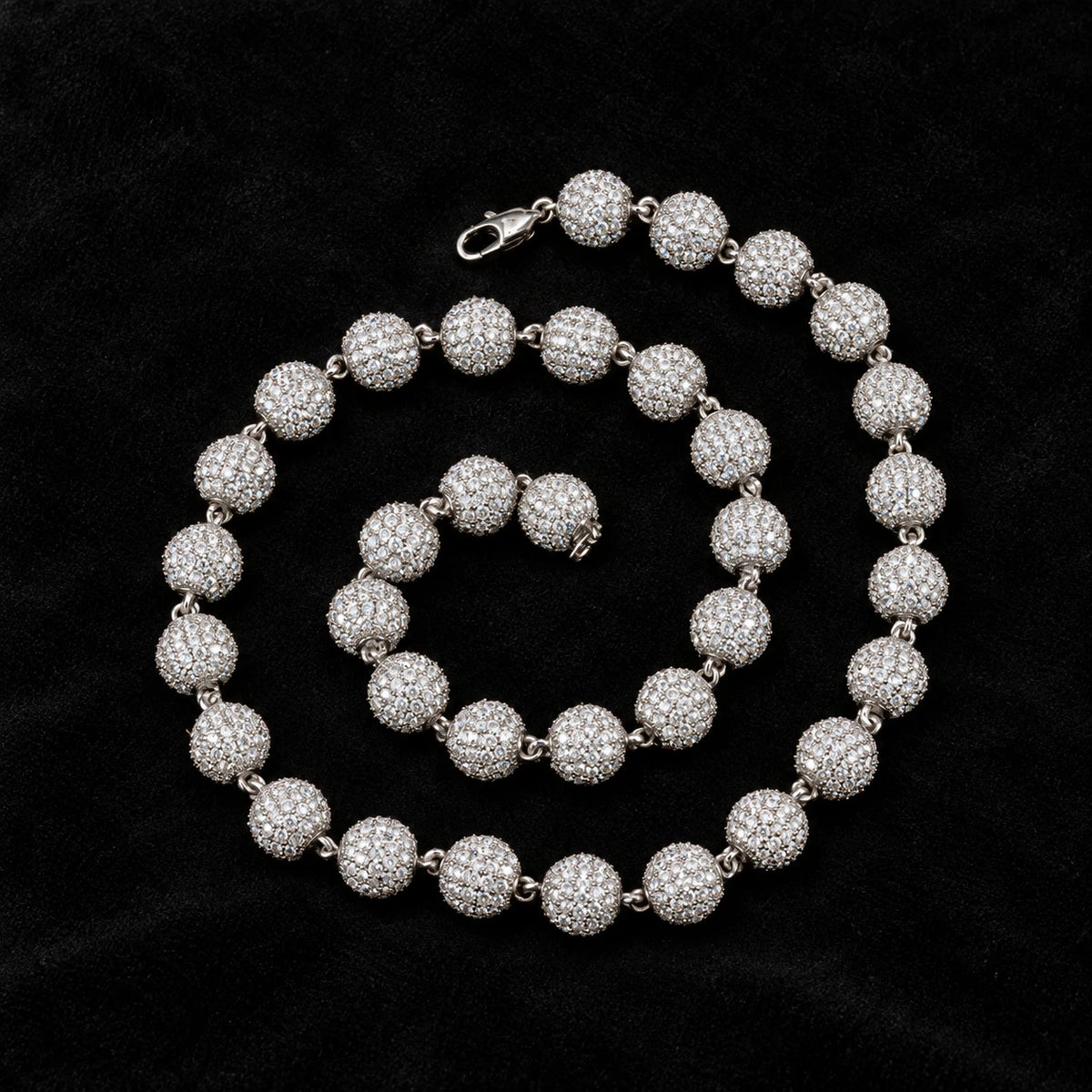 10mm Iced Ball Chain on a black background