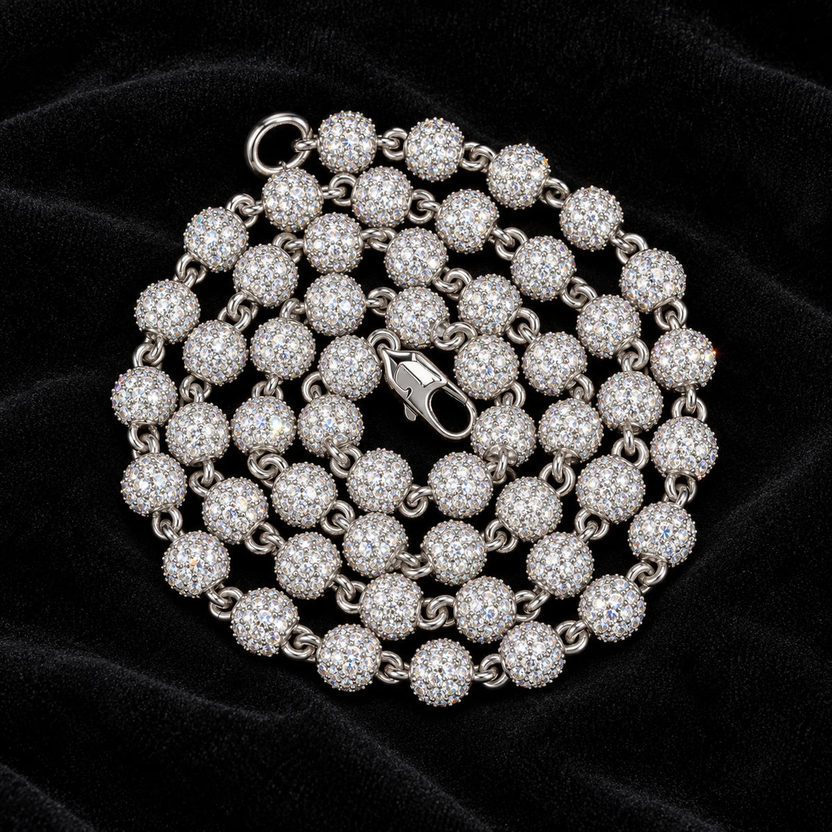 6mm Iced Ball Chain on a black background