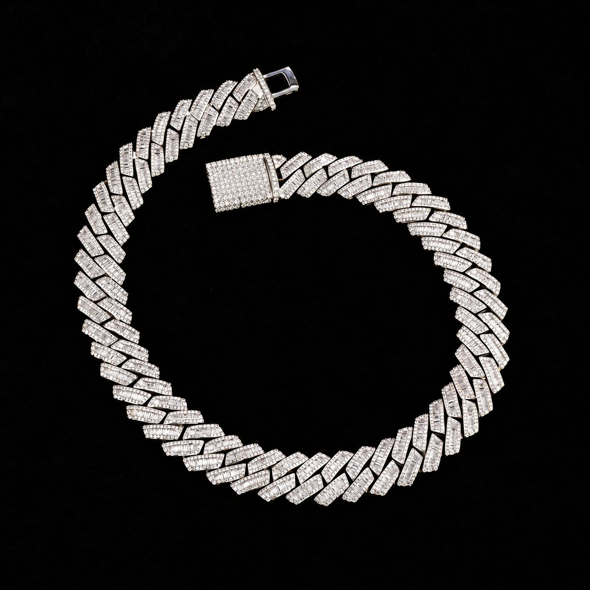 Prong Baguette Cuban Chain on a black background